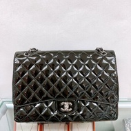 Chanel 大號經典菱格CF黑色漆皮鏈條包 jumbo