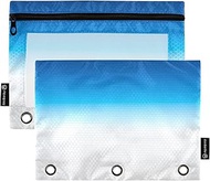 Gradient Blue White Pencil Pouch 3 Ring Binder Zipper Binder Pencil Bags Classroom School Clear Bind