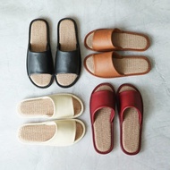 日本霜山 和風皮質透氣亞麻底防滑室內拖鞋-多款可選