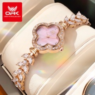 OPK Jam Tangan Perempuan Original Waterproof Quartz Stainless Steel Lucky Clover Dial Elegant Luxury