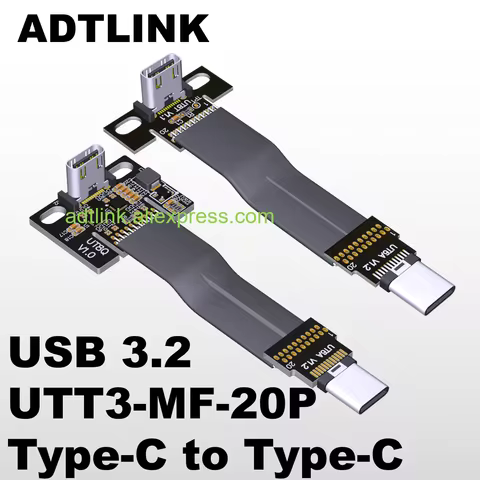 ADTLINK 20G USB 3.2 Type C Gen2x2 Flat Ribbon Cable Fold 90 Angle Extender OTG Data Charge FPC FPV A