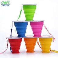 【Upstyle】200ml Silicone Water Bottle Retractable Folding Cup With Lid Outdoor Portable Bottle Drink Water Tea Cups Travel Cup Ready Stock