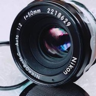 Nikon H.C. auto 50mm F2 標準定焦鏡(附aid環)近全新品