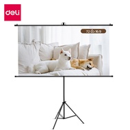 Deli จอโปรเจคเตอร์ หน้าจอโปรเจคเตอร์ จอรับภาพ พับได้ ขนาด 72 นิ้ว 84 นิ้ว 100 นิ้ว พร้อมขาตั้ง แขวนผ