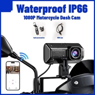 Motorcycle Camera DVR 1080P, IP66 Waterproof Sport Dash Cam with WiFi, Driving Video Recorder for Mo