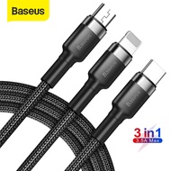 Baseus 3 in 1 USB Cable For iPhone 14 13 12 11 XR X Xs Max Multi Fast Charging USB Type C Cable For 