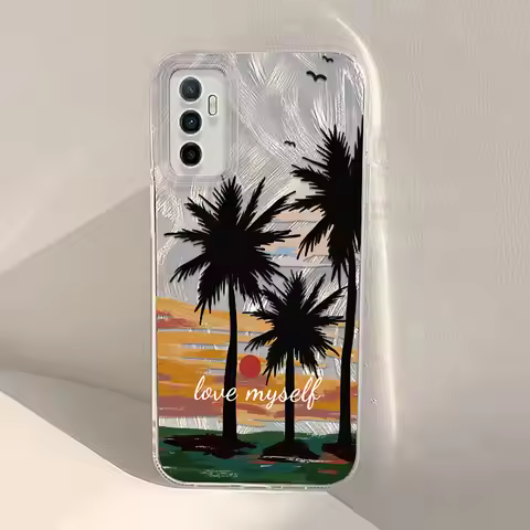 Coconut Tree Pattern Design IMD Case For Vivo V40 V30 V29 V27 V25 V23 V21 S10E Shockproof Feather Ya