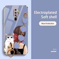 YBD Luxury Phone Case for OPPO A9 2020 A5 2020 F11 Pro Reno 2F Reno 2Z OPPO Reno 2 Cute Bow Girl and Cat Pattern Caring Bracelet Hanging Rope