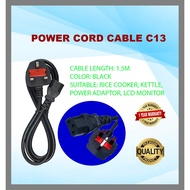 3 x 0.75mm POWER CORD CABLE UK HEAD TO C13 PC/ DESKTOP/ MONITOR/ COMPUTER POWER CABLE WITH FUSE 1.5A