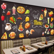 Custom Blackboard Graffiti fast Food shop Mural Wallpaper Cake Shop Cafe Hamburger Shop Restaurant P