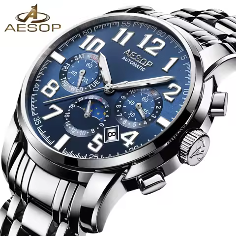 AESOP Brand Luxury Mechanical Watch Men Business Automatic Watches Stainless Steel Luminous Wristwat