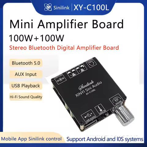 XINYI 2*100W Bluetooth 5.0 Power Amplifier Board 20W-300W Dual-channel Speaker Stereo Music Player C