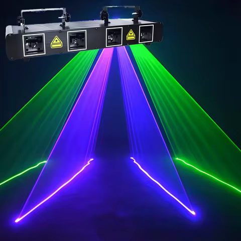 Disco Lights DJ Party Lights with 4 Beams, RGBY Effect, Sound Activation, DMX Control, Stage Lightin