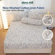 DM🍀Washed Cotton Linen Fitted Bedsheet Single/Queen/King/ Pillow/Bolster Case Getah Berkeliling DAS