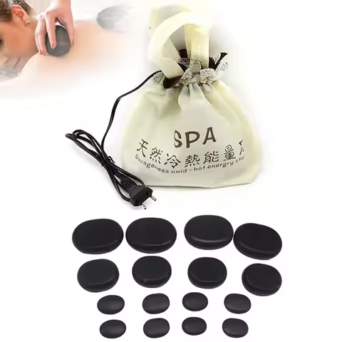 16PCS Hot Stone Therapy Massage Stone Electric Stone Massage Set with Heating Bag Basalt Hot Stone f