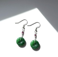 花青翡翠平安扣耳環 925純銀 | 天然緬甸玉翡翠A貨 | 送禮