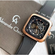 Alexandre Christie | AC 6577MARBRBA Automatic Square Men's Watch Black Silicon Strap Embossed with Alexander Christie