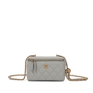 Chanel Grey Quilted Lambskin Pearl Crush Vanity Case Gold Hardware, 2023