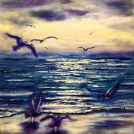 Beach Painting Ocean Original Art Oil Painting on Canvas 50x50 cm 油畫原作