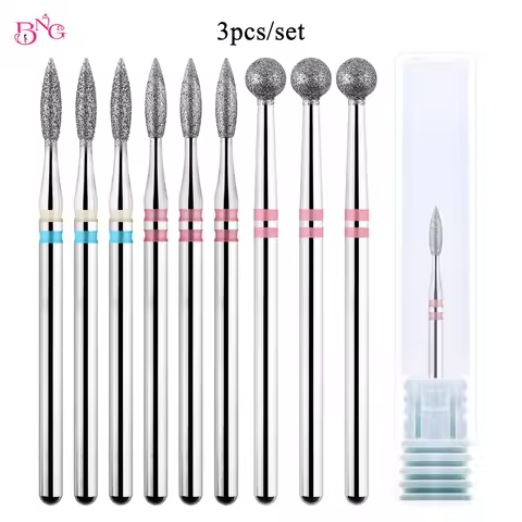 BNG 3Pcs/set Cuticle Clean Diamond Nail Drill Bit Set Electric Nail File Machine Cuticle Bits Diamon