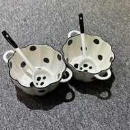 Bowl Ceramic Bowl Hepburn Style Polka Dot Ceramic 6 Inch Double Ear Bowl Household Fruit Salad Bowl 