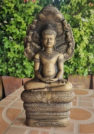 พระนาคปรก ปางสมาธิ เนื้อโลหะ ผิวขันลงหิน สวยงดงามหน้าตัก 4 นิ้ว ขนาดความสูง 11 นิ้ว