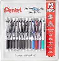 Pentel EnerGel RTX Retractable Liquid Gel Pen, 0.7mm Black/Blue/Red/Green/Violet Ink, 12 Pack (BL77O12C)