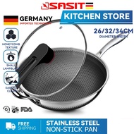 SASIT Germany 316 Stainless Steel Honeycomb Wok Pan 32cm/34cm Non-lampblack Stove Universal Non-stick Frying Pan