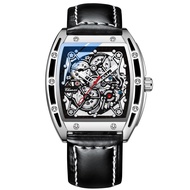 CHENXI นาฬิกาอัตโนมัติผู้ชายนาฬิกากลไกหน้าปัดสี่เหลี่ยมกันน้ำนาฬิกากีฬาธุรกิจหนังหรูหรา