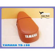 DOUBLE SEAT COMPLETE BROWN with RED STITCHING For YAMAHA YB100 // Smooth Fabric Thread