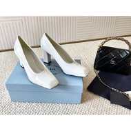Prada Retro Square Toe High Heels - White Fashion Formal Shoes | Sizes 35-40