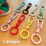 Candy Color Alloy Keychain Card Holder Lanyard Spring Rope Stretch Elastic Rope Hanging School Bag A