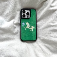 Green Oil Painting White Horse Galaxy Black Frame Compatible iPhone 16PROMAX 16PLUS XR Hard Case 7/8