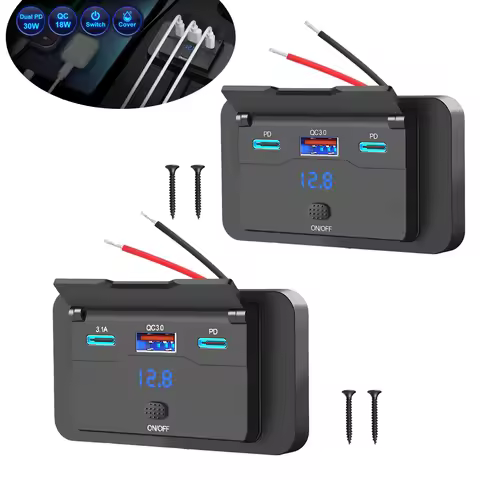78W 12V USB Outlet Dual PD3.0 60W & QC3.0 18W Car Charger Socket Adapter with Voltage Switch for Car