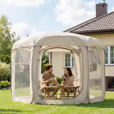 10'x10' Large Bubble Tent Camping Shelter with Detachable Sunshade, Waterproof Floor, 2 Doors & 4 Me
