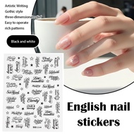 Letter Words Graphic Nail Art Sticker Mixed Black & White With English Letters Self-Adhesive X9C5