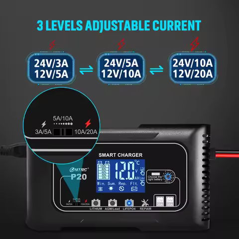 HTRC 20A Charger 12v24v Volt Motorcycle Battery Repair Type High Power Start-stop Battery Charger Li