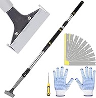 Frebuta Floor Scraper Telescopic Pole,38 to 82in Heavy Duty 4Inch Razor Blade Long Handle Floor Scra