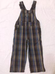 【低價出清】二手(男童)中國製OSHKOSH咖啡色格紋吊帶褲-3Y