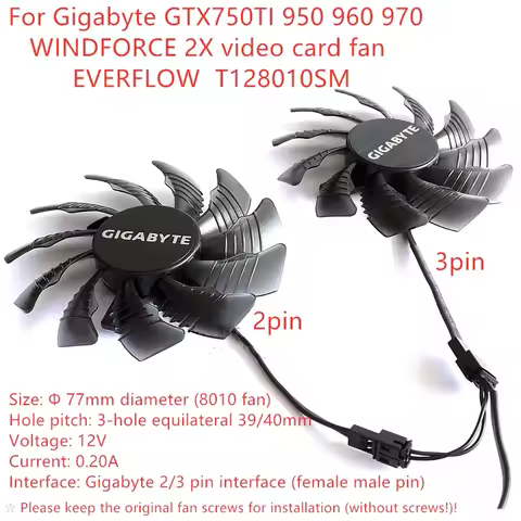 New Laptop Cooling Fan For Gigabyte GTX750TI 950 960 970 WINDFORCE 2X video card fan EVERFLOW T12801