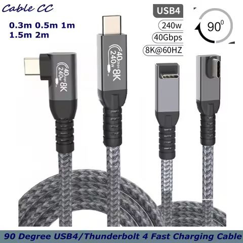 0.3-2m 240W USB C to USB C Cable,90 Degree USB4/Thunderbolt 4 Fast Charging Cable, 40Gbps Data Trans