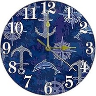 Wall Clock Nautical Blue Wall Clock, 12 Inch Silent Non Ticking Quartz Battery Operated Round Wall Clocks For Home/Kitchen/Office/School Clock