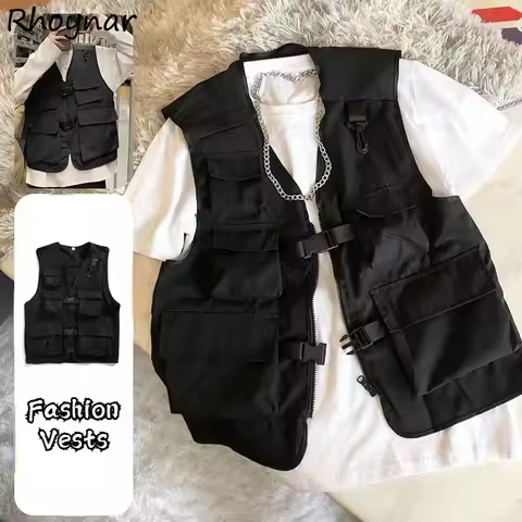 Multi-pocket Vests Women Techwear Outdoor Sleeveless Waistcoats Unisex Cargo Jacket Fashion Safari S