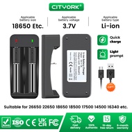 Cityork USB 18650 Lithium Fast Charger 1/2 Slots Lipo Li-ion Rechargeable 3.7V 4.2V Battery 18650 18500 18350 26650 14500 Size