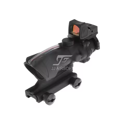 JJ Airsoft RMR Red Dot Mount for ACOG 4x32 TA31 Red Fiber Illuminated (Black/Tan)