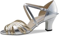 Werner Kern Kim Comfort Women's Dance Shoes - Leather Silver - for Wide Feet - 6 cm Cuban Heel - Sue