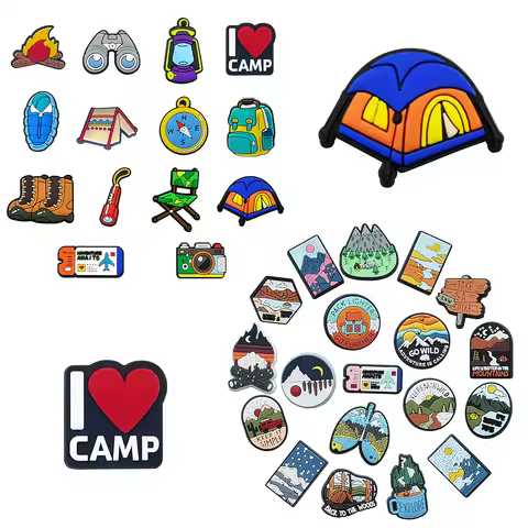 14-19pcs/set Camping Series Beautiful Scenery for Cartoon Shoe Charms Accessories for Classic Clog K