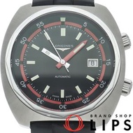 浪琴表 Heritage Diver 自動機械男士腕錶，43毫米，型號 L2.795.4.52.9，精鋼/橡膠錶帶，黑色，拋光處理，成色極佳，帶原裝錶盒和保固卡，二手。