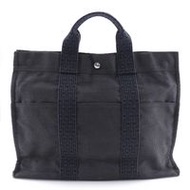 二手愛馬仕 Herline Tote MM 手提包，尼龍帆布，法國製造，灰色，A4 尺寸，拉鍊，男女通用。