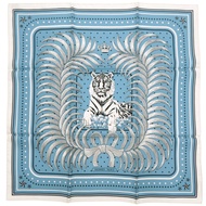 愛馬仕 Carre 55 TIGER ROYAL（虎王）絲巾，真絲，淺藍色，0540 [二手] 愛馬仕